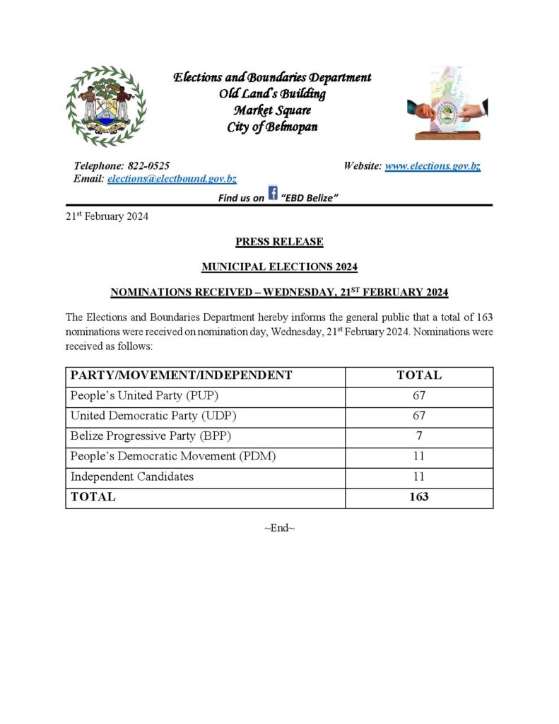 MUNICIPAL ELECTIONS 2024 NOMINATIONS RECEIVED Government Of Belize   Press Release Nomination Page 001 791x1024 